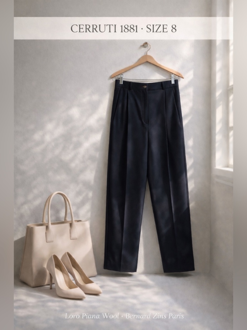 Cerruti 1881 Loro Piana Wool Trousers Bernard Zins Paris Navy Size 8